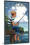 California - Boy Fishing-Lantern Press-Mounted Art Print