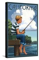 California - Boy Fishing-Lantern Press-Stretched Canvas