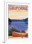 California - Canoe and Lake-Lantern Press-Framed Art Print