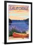 California - Canoe and Lake-Lantern Press-Framed Art Print