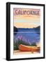 California - Canoe and Lake-Lantern Press-Framed Art Print