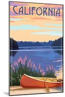 California - Canoe and Lake-Lantern Press-Mounted Art Print