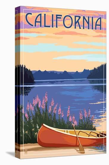 California - Canoe and Lake-Lantern Press-Stretched Canvas