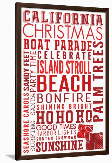 California - Christmas - Typography-Lantern Press-Framed Art Print