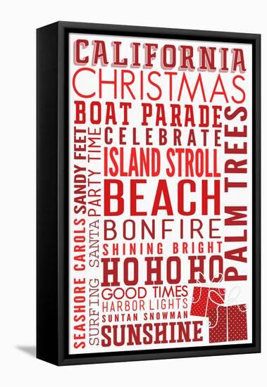 California - Christmas - Typography-Lantern Press-Framed Stretched Canvas