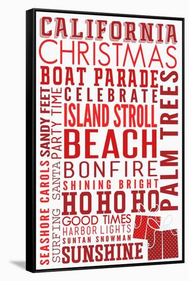 California - Christmas - Typography-Lantern Press-Framed Stretched Canvas