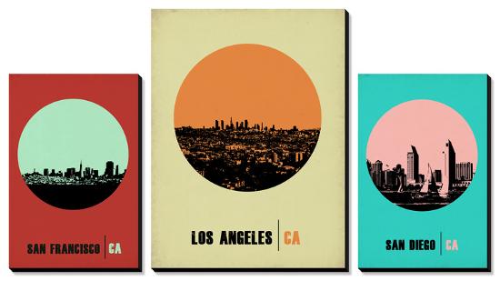 California Cities Circle Skylines-NaxArt-Stretched Canvas