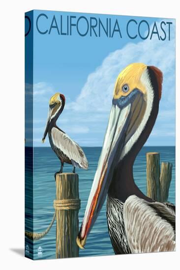 California Coast - Pelicans-Lantern Press-Stretched Canvas