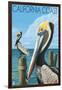 California Coast - Pelicans-Lantern Press-Framed Art Print