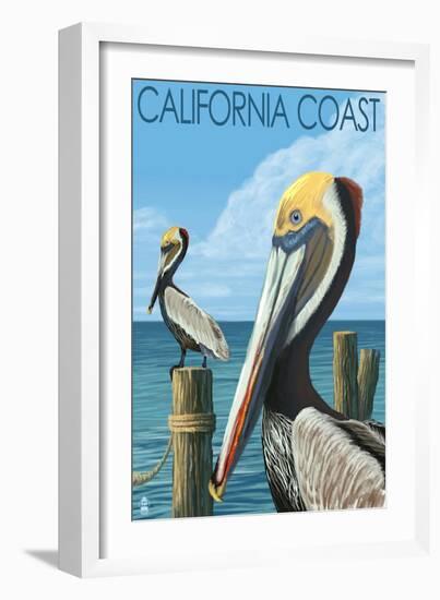 California Coast - Pelicans-Lantern Press-Framed Art Print