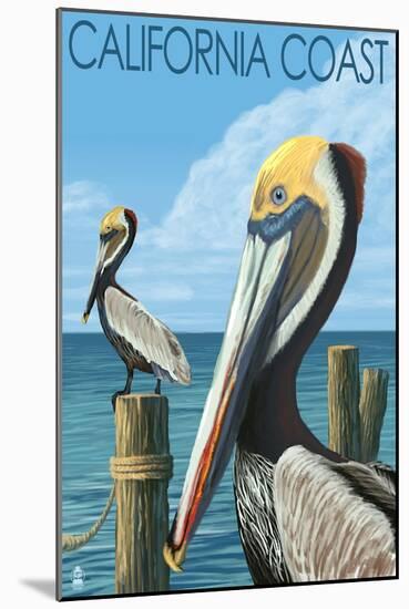 California Coast - Pelicans-Lantern Press-Mounted Art Print