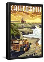 California Coast - Woody and Lighthouse-null-Framed Poster