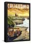 California Coast - Woody and Lighthouse-null-Framed Poster