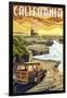 California Coast - Woody and Lighthouse-Lantern Press-Framed Art Print