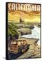 California Coast - Woody and Lighthouse-Lantern Press-Framed Stretched Canvas