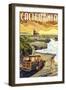 California Coast - Woody and Lighthouse-Lantern Press-Framed Art Print