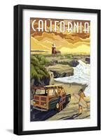 California Coast - Woody and Lighthouse-Lantern Press-Framed Art Print