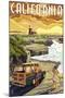 California Coast - Woody and Lighthouse-Lantern Press-Mounted Art Print