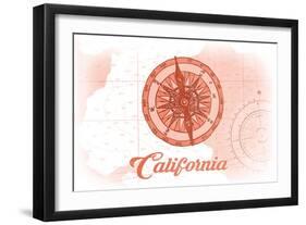 California - Compass - Coral - Coastal Icon-Lantern Press-Framed Art Print