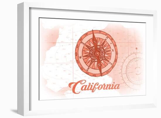 California - Compass - Coral - Coastal Icon-Lantern Press-Framed Art Print