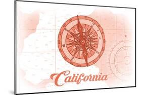 California - Compass - Coral - Coastal Icon-Lantern Press-Mounted Art Print