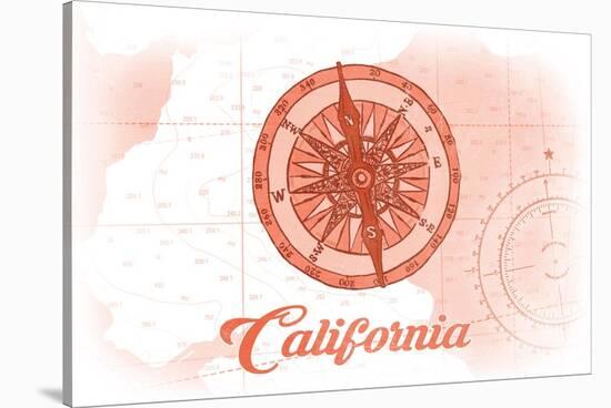 California - Compass - Coral - Coastal Icon-Lantern Press-Stretched Canvas