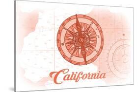 California - Compass - Coral - Coastal Icon-Lantern Press-Stretched Canvas