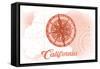 California - Compass - Coral - Coastal Icon-Lantern Press-Framed Stretched Canvas