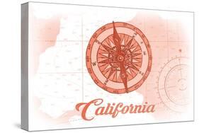 California - Compass - Coral - Coastal Icon-Lantern Press-Stretched Canvas