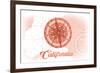 California - Compass - Coral - Coastal Icon-Lantern Press-Framed Premium Giclee Print