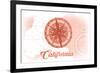 California - Compass - Coral - Coastal Icon-Lantern Press-Framed Premium Giclee Print