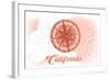 California - Compass - Coral - Coastal Icon-Lantern Press-Framed Art Print