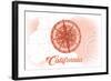 California - Compass - Coral - Coastal Icon-Lantern Press-Framed Art Print