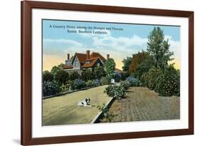 California - Country Home Among Oranges and Flowers Scene-Lantern Press-Framed Art Print