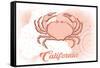 California - Crab - Coral - Coastal Icon-Lantern Press-Framed Stretched Canvas