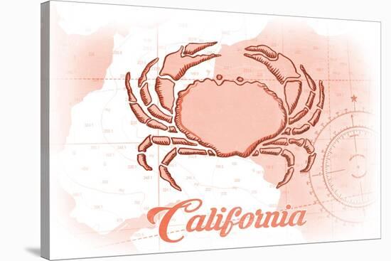 California - Crab - Coral - Coastal Icon-Lantern Press-Stretched Canvas