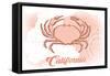 California - Crab - Coral - Coastal Icon-Lantern Press-Framed Stretched Canvas