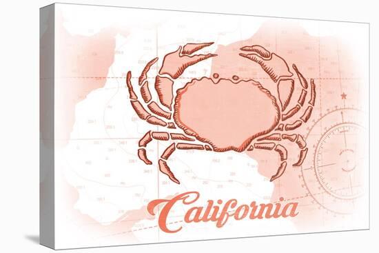 California - Crab - Coral - Coastal Icon-Lantern Press-Stretched Canvas