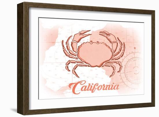 California - Crab - Coral - Coastal Icon-Lantern Press-Framed Art Print