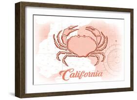 California - Crab - Coral - Coastal Icon-Lantern Press-Framed Art Print