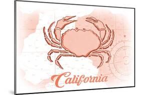 California - Crab - Coral - Coastal Icon-Lantern Press-Mounted Art Print