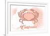 California - Crab - Coral - Coastal Icon-Lantern Press-Framed Premium Giclee Print