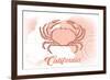 California - Crab - Coral - Coastal Icon-Lantern Press-Framed Premium Giclee Print