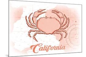 California - Crab - Coral - Coastal Icon-Lantern Press-Mounted Premium Giclee Print
