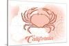 California - Crab - Coral - Coastal Icon-Lantern Press-Stretched Canvas