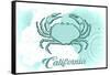 California - Crab - Teal - Coastal Icon-Lantern Press-Framed Stretched Canvas