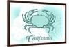 California - Crab - Teal - Coastal Icon-Lantern Press-Framed Art Print