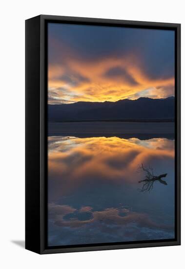 California. Death Valley National Park. Sunset with Reflections, Cotton Ball Basin-Judith Zimmerman-Framed Stretched Canvas