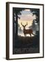 California - Deer and Sunrise-Lantern Press-Framed Art Print