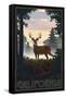 California - Deer and Sunrise-Lantern Press-Framed Stretched Canvas